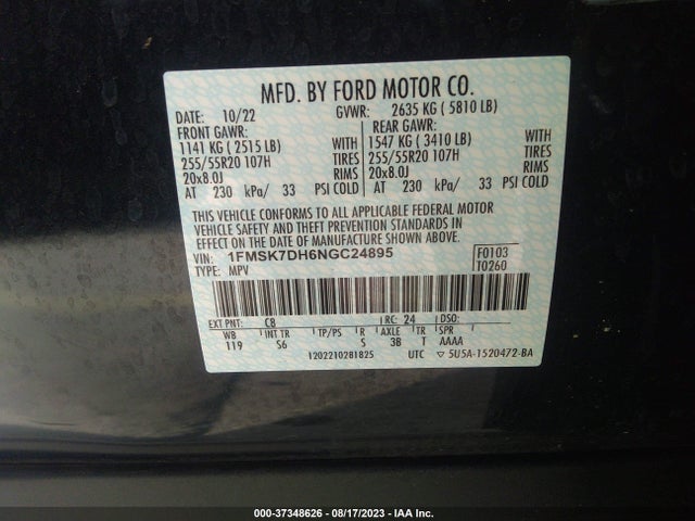 Ford EXPLORER XLT 2022 1FMSK7DH6NGC24895 Image 9