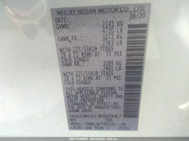 5N1AT2MV2LC800987 Nissan Rogue Sl