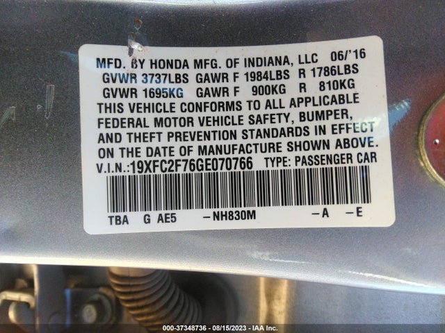 Honda CIVIC EX 2016 19XFC2F76GE070766 Image 9