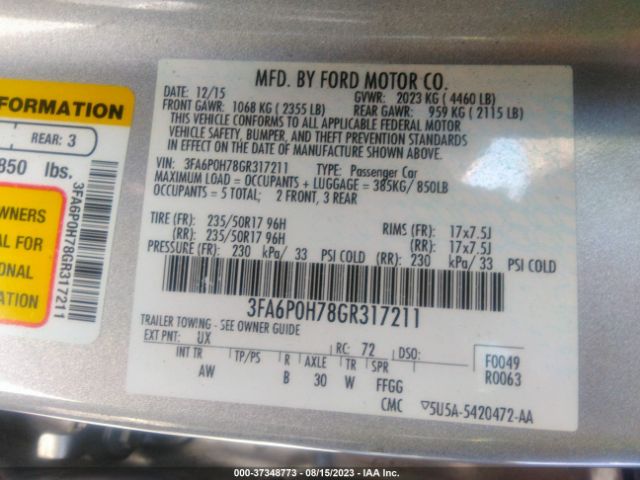 3FA6P0H78GR317211 Ford FUSION SE