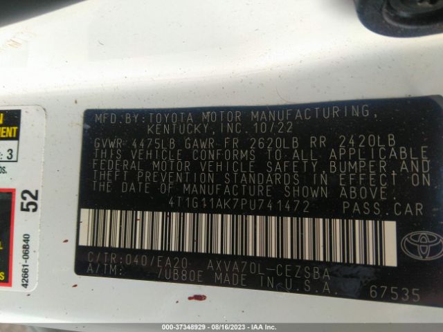 4T1G11AK7PU741472 Toyota Camry Se/se Nightshade