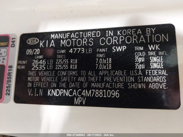 KNDPNCAC4M7881096 KIA Sportage Ex