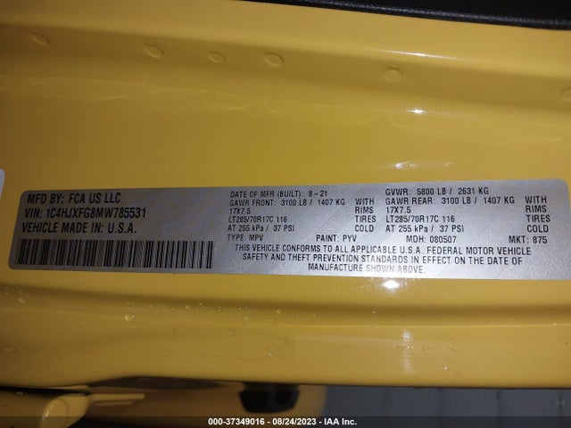 1C4HJXFG8MW785531 Jeep Wrangler Unlimited Rubicon