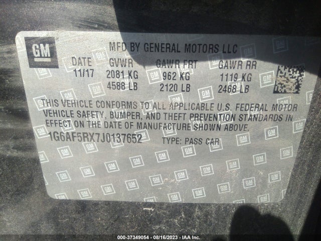 1G6AF5RX7J0137652 Cadillac ATS LUXURY