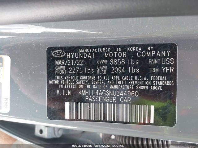 2022 HYUNDAI ELANTRA SE VIN: KMHLL4AG3NU344960