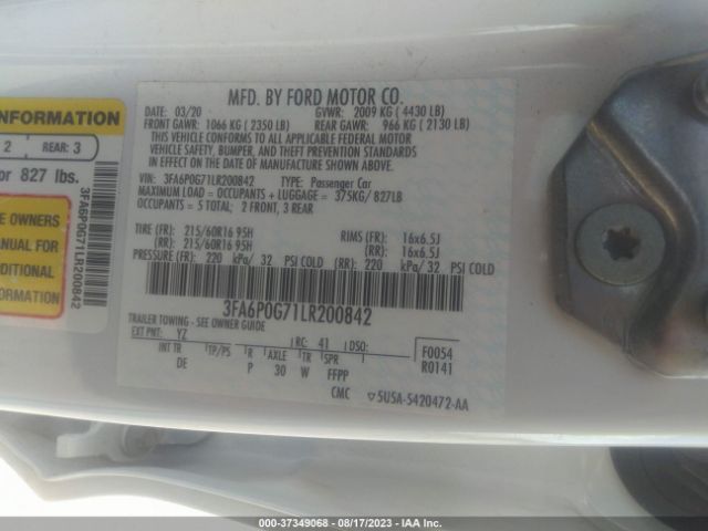 3FA6P0G71LR200842 Ford FUSION S