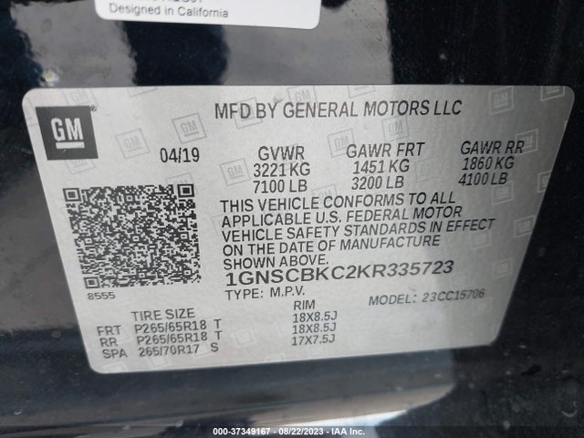Chevrolet Tahoe Lt 2019 1GNSCBKC2KR335723 Image 9