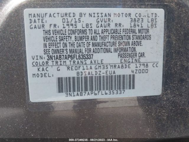 3N1AB7AP6FL635337 Nissan Sentra Sr/sl/s/sv/fe+ S