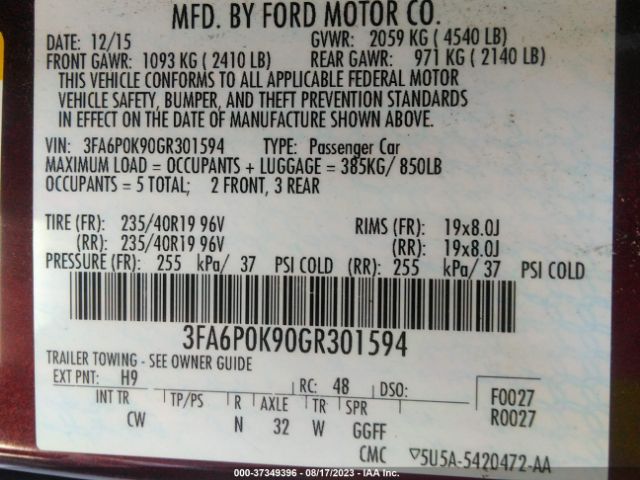 3FA6P0K90GR301594 Ford Fusion Titanium