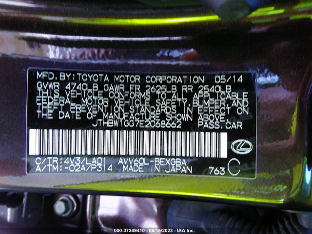 JTHBW1GG7E2068662 Lexus Es 300h Hybrid