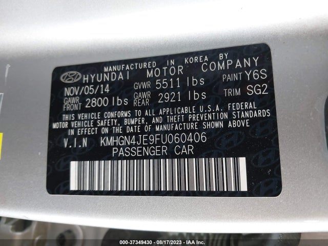 Hyundai Genesis 3.8 2015 KMHGN4JE9FU060406 Image 9
