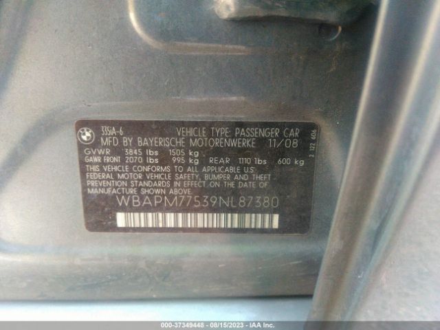 2009 BMW 335I WBAPM77539NL87380 Photo 8