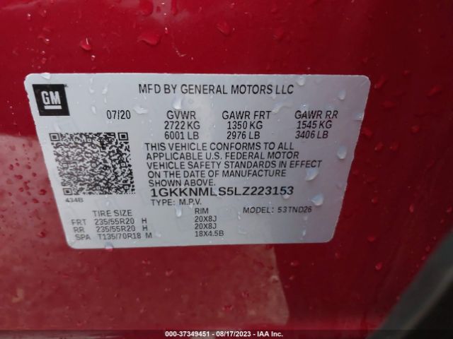 1GKKNMLS5LZ223153 GMC ACADIA SLT