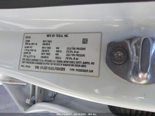 Tesla Model 3 Standard Range 2020 5YJ3E1EA2LF804389 Image 9