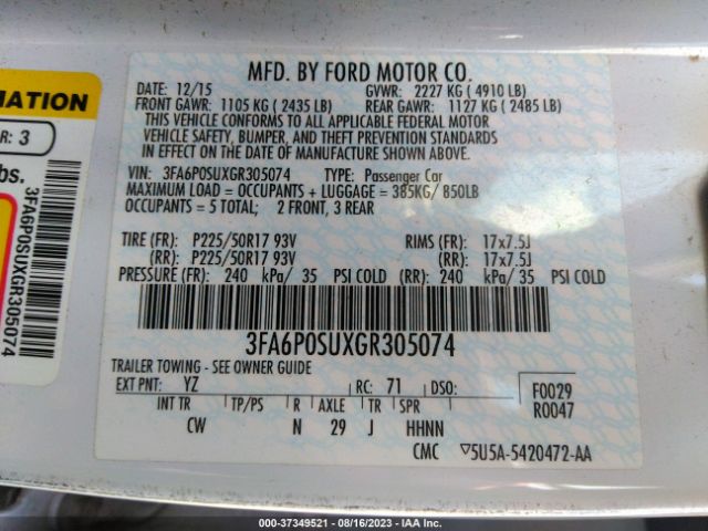 3FA6P0SUXGR305074 Ford Fusion Energi Titanium