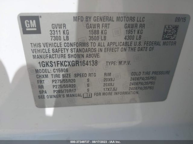 1GKS1FKCXGR164138 GMC Yukon Xl Sle