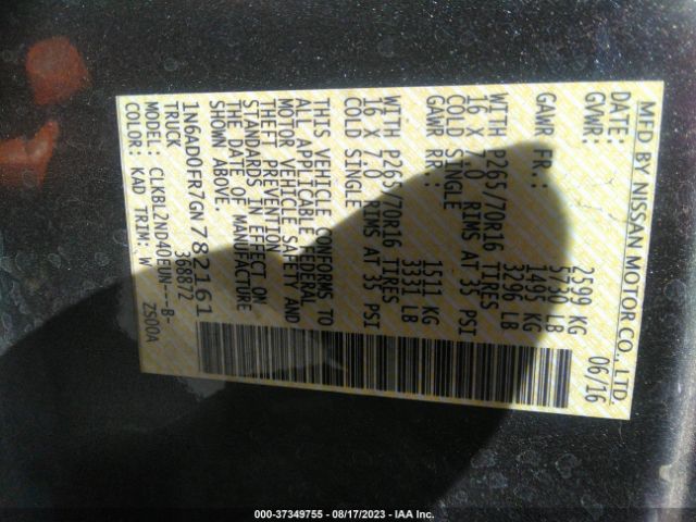 1N6AD0FR7GN782161 Nissan Frontier Sv