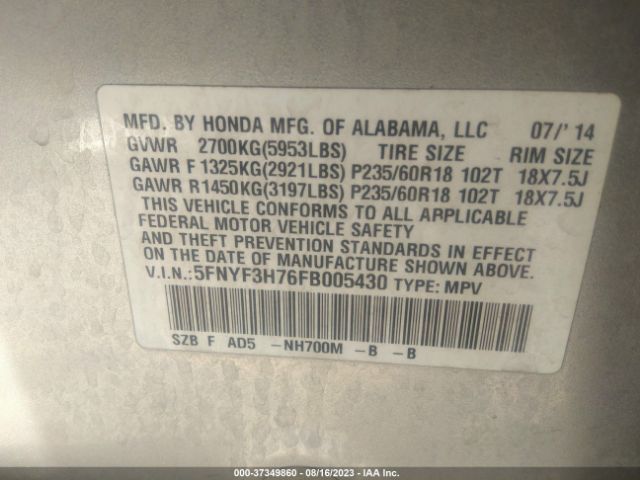 5FNYF3H76FB005430 Honda Pilot Ex-l