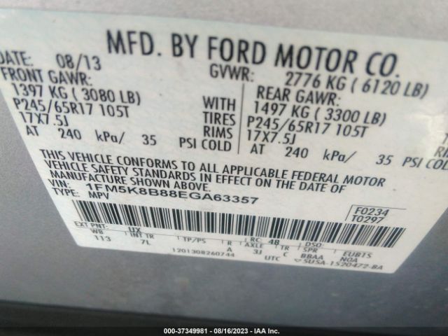 1FM5K8B88EGA63357 Ford Explorer Base