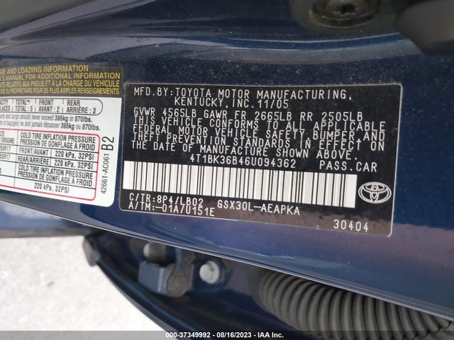 2006 TOYOTA AVALON 4T1BK36B46U094362 Photo 8