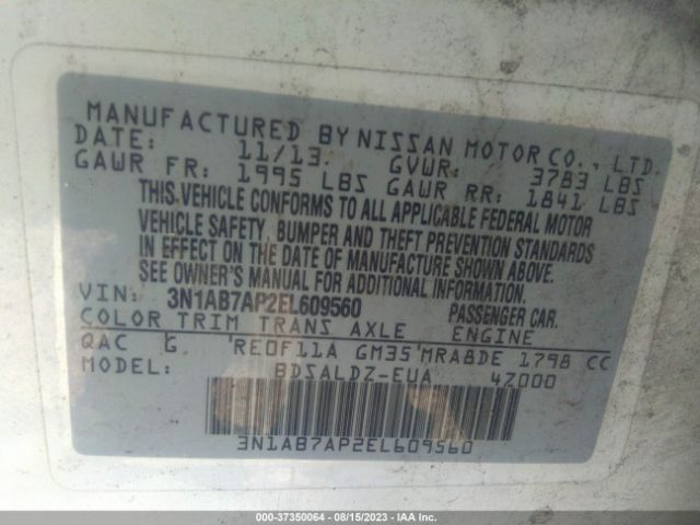 3N1AB7AP2EL609560 Nissan Sentra S/fe+ S/sv/fe+ Sv/sr/sl