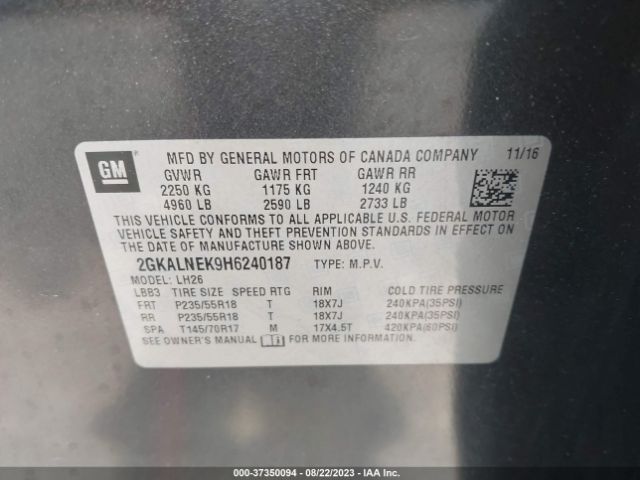 2GKALNEK9H6240187 GMC Terrain Sle
