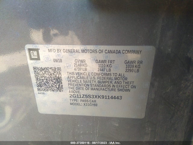 Chevrolet IMPALA LT 2019 2G11Z5S3XK9114443 Image 9