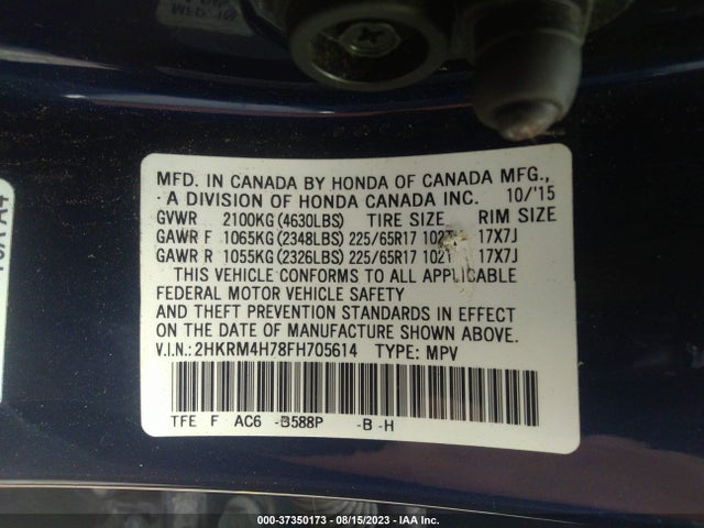 Honda Cr-v Ex-l 2015 2HKRM4H78FH705614 Image 9
