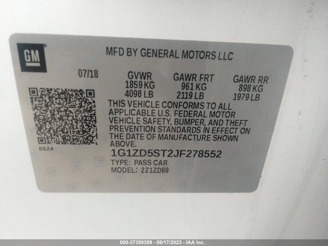 Chevrolet MALIBU LT 2018 1G1ZD5ST2JF278552 Image 9
