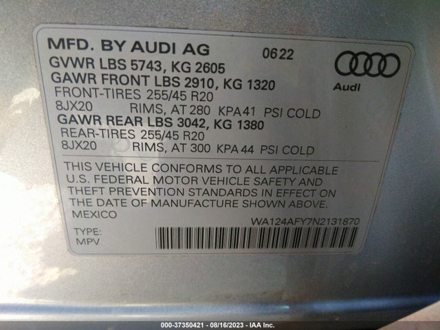 2022 Audi SQ5, VIN: WA124AFY7N2131870