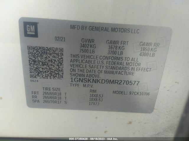 Chevrolet Tahoe Lt 2021 1GNSKNKD9MR270577 Image 9