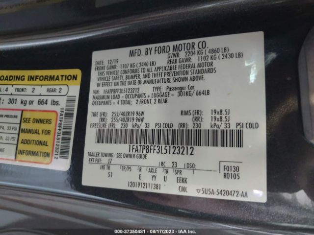1FATP8FF3L5123212 Ford Mustang Gt Premium