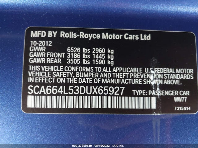 2013 ROLLS-ROYCE GHOST EWB VIN: SCA664L53DUX65927