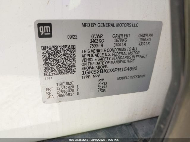 1GKS2BKDXPR154692 GMC YUKON SLT