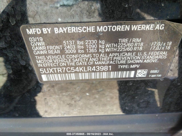 BMW X3 Sdrive30i 2019 5UXTR7C54KLR43981 Image 9