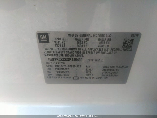 Chevrolet Tahoe Ltz 2016 1GNSKCKC8GR146400 Image 9