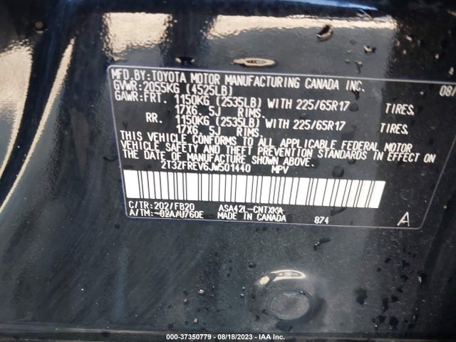 2018 TOYOTA RAV4 LE VIN: 2T3ZFREV6JW501440