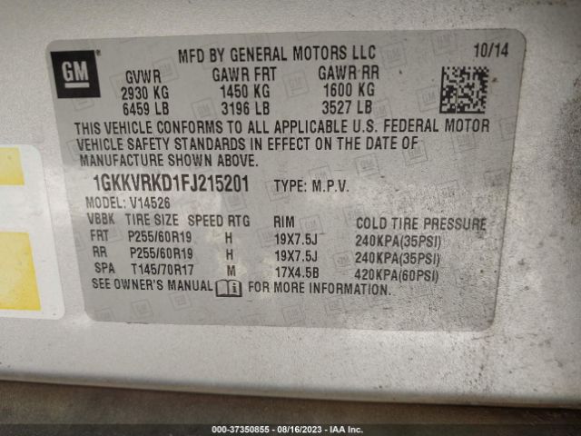 1GKKVRKD1FJ215201 GMC ACADIA SLT