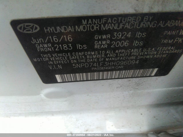 Hyundai ELANTRA SE 2017 5NPD74LF3HH096094 Image 11