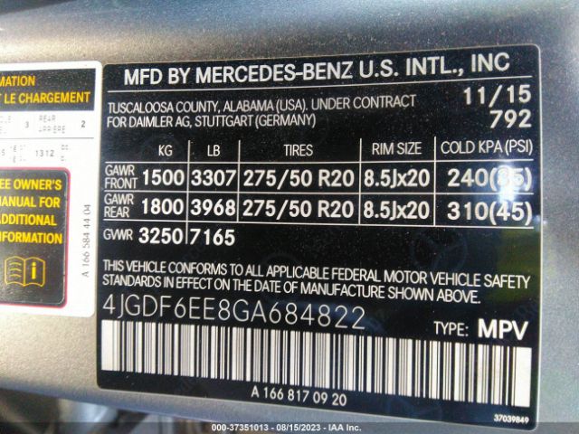 4JGDF6EE8GA684822 Mercedes-Benz Gl Gl 450