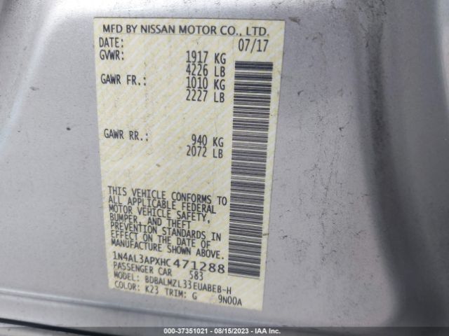 1N4AL3APXHC471288 Nissan Altima 2.5 Sv