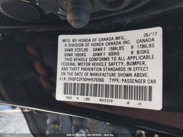 Honda Civic Sedan Lx 2017 2HGFC2F50HH576566 Image 9