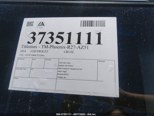 Chevrolet Cruze 1lt 2014 1G1PC5SB0E7232493 Image 9