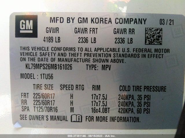 Chevrolet Trailblazer Lt 2021 KL79MPS26MB161026 Image 9