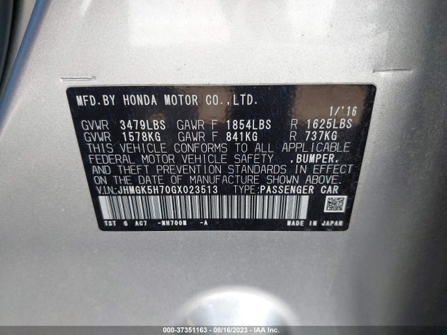 Honda FIT EX 2016 JHMGK5H70GX023513 Image 9