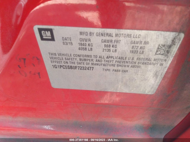 Chevrolet CRUZE LT 2015 1G1PC5SB0F7232477 Image 9