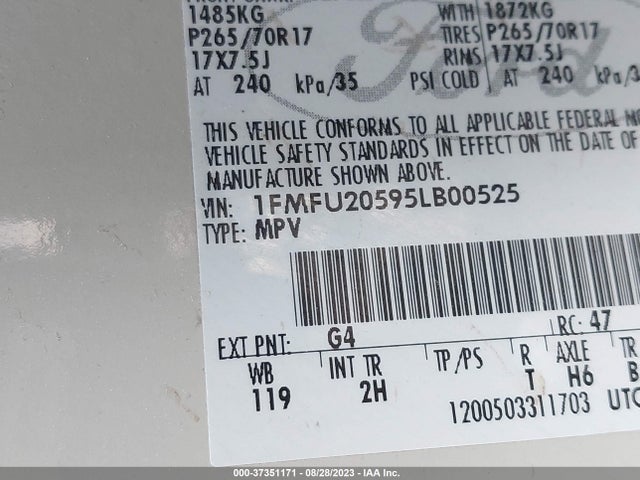 2005 FORD EXPEDITION LIMITED VIN: 1FMFU20595LB00525