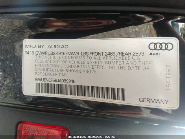 WAUENCF56JA099945 Audi A5 Sportback Premium Plus
