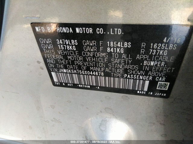 Honda FIT EX 2016 JHMGK5H75GX044678 Image 9