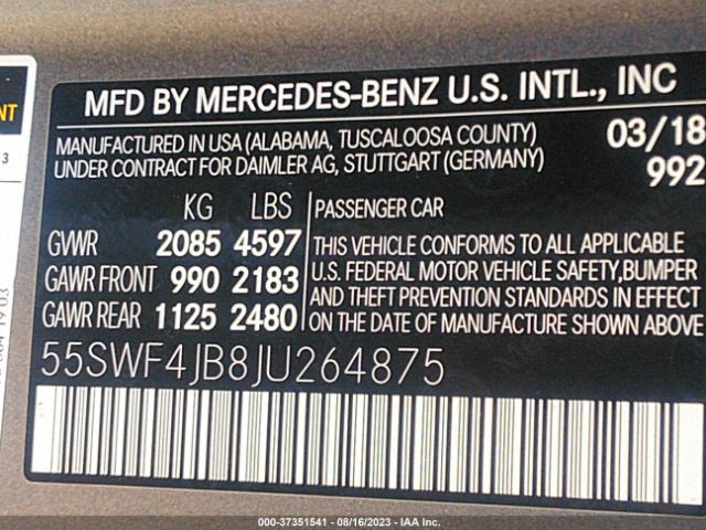 55SWF4JB8JU264875 Mercedes-Benz C-class C 300